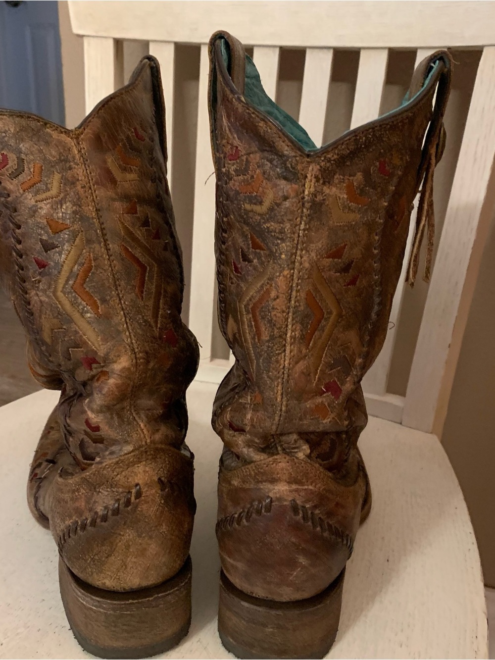 Corral Brown Leather Western Heeled Boots with Turquoise Lining - Picture 2 of 12